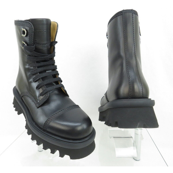 NIB FERRAGAMO FARAWAY BLACK LEATHER LOGO PLATFORM LACE UP ZIP ANKLE BOOTS 10 M main image 8